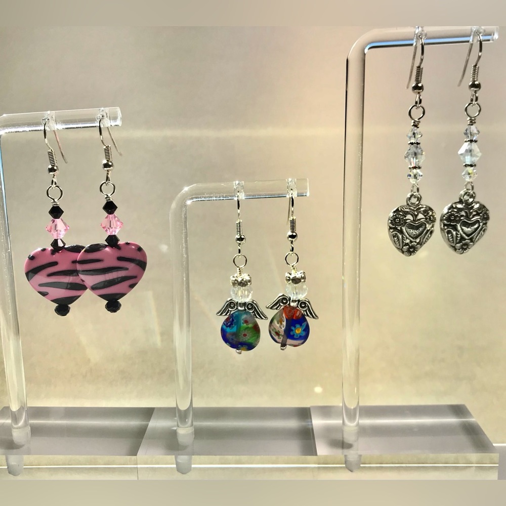 Set of three handcrafted heart earrings